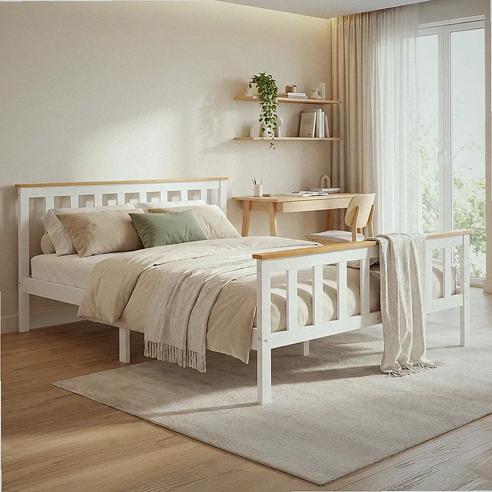 Doppelbett 140 x 200 mit Lattenrost Weiß Kinderbett Jugendbett Holz Homestyle4u