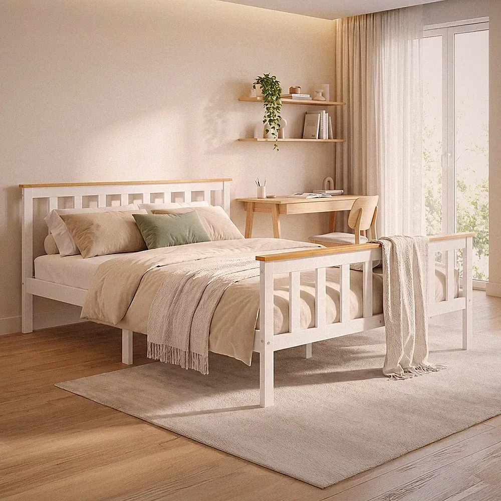 Doppelbett 140 x 200 mit Lattenrost Weiß Kinderbett Jugendbett Holz Homestyle4u
