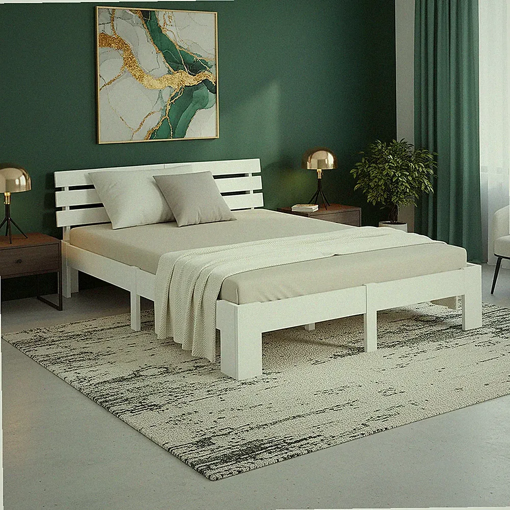 Doppelbett 140x200 aus Massivholz Weiß mit Lattenrost – Holzbett Homestyle4u