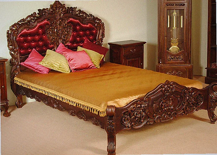 Doppelbett 140x200 cm Rokoko Barock Bett Polsterbett Massivholz 78249t