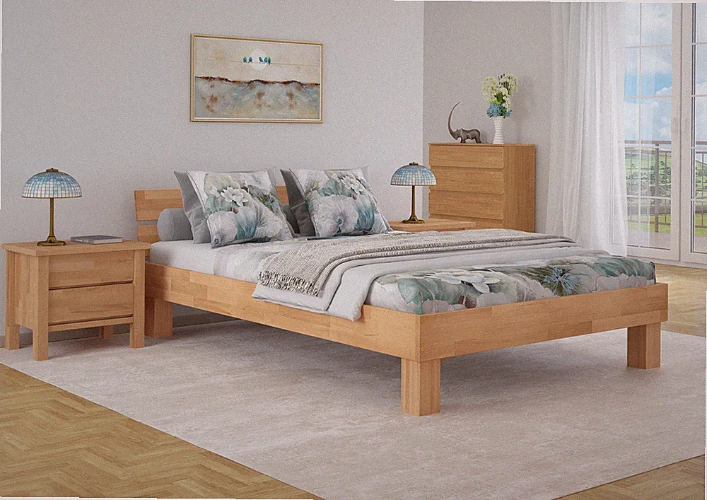 Doppelbett 140x200 Futonbett Jugendbett Buchebett natur massiv Zubehör wählbar