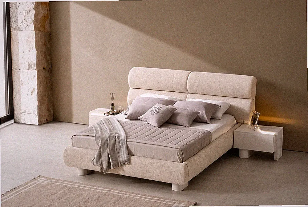 Doppelbett bequem, groß, komfortabel, beige, moderner Stil, neu