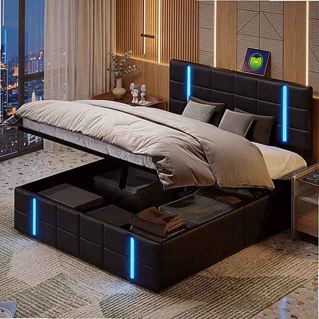 Doppelbett Bettgestell Lattenrost Stauraumbett mit USB LED Polsterbett 160x200cm