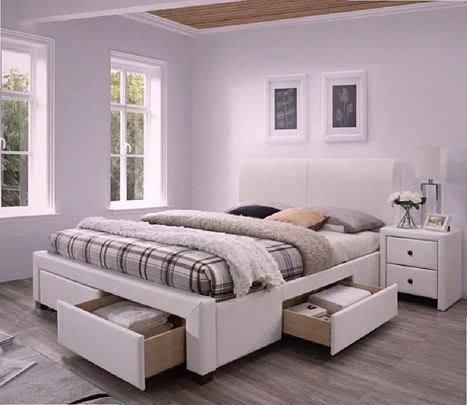Doppelbett Bettgestell Liegefl. 160x200 Weiß+Kopfteil scandinavian 4 Schubladen