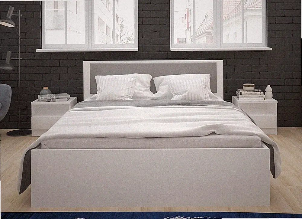 Doppelbett Boston Futonbett 180x200cm weiß Kopfteilpolsterung mit Bettschubladen