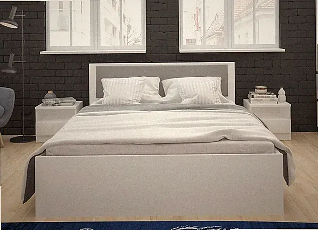 Doppelbett Boston Futonbett 180x200cm weiß Kopfteilpolsterung mit Bettschubladen