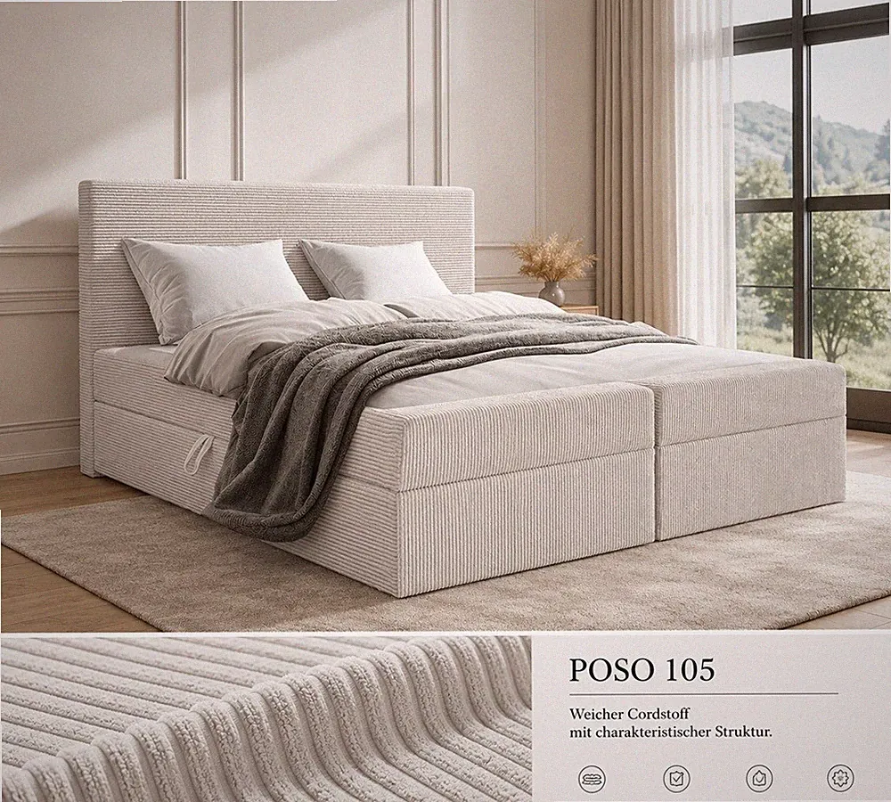 Doppelbett Boxspringbett BERG POSO Bett + 2 Bettkästen