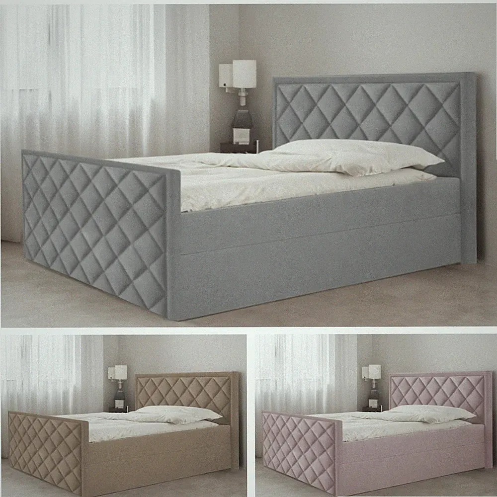 Doppelbett Boxspringbett Bett mit Fußteil DORI 2 - Bonell-Matratze 2 Bettkästen