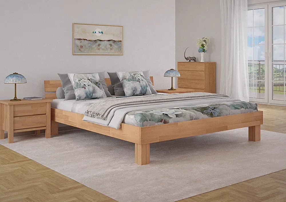 Doppelbett Buche natur Massivholzbett lackiert 180x200 Futonbett Zubehör wählbar