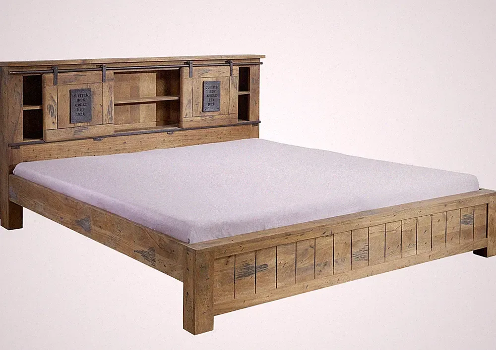 Doppelbett Ehebett Bett 6 Fächer 2 Schiebetüren - Massivholz Mango natur 200x200