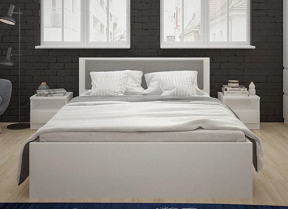 Doppelbett Futonbett 180x200cm weiß grau mit Bettschubladen 80487567