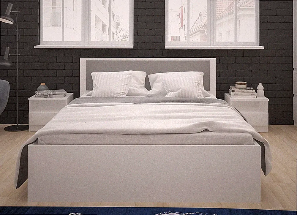 Doppelbett Futonbett 180x200cm weiß grau mit Bettschubladen 80487567