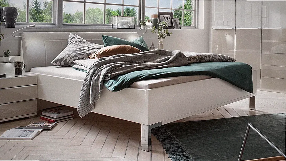 Doppelbett Futonbett Shanghai 2 Bettgestell 180x200 Kopfpolster weiß Kieselgrau