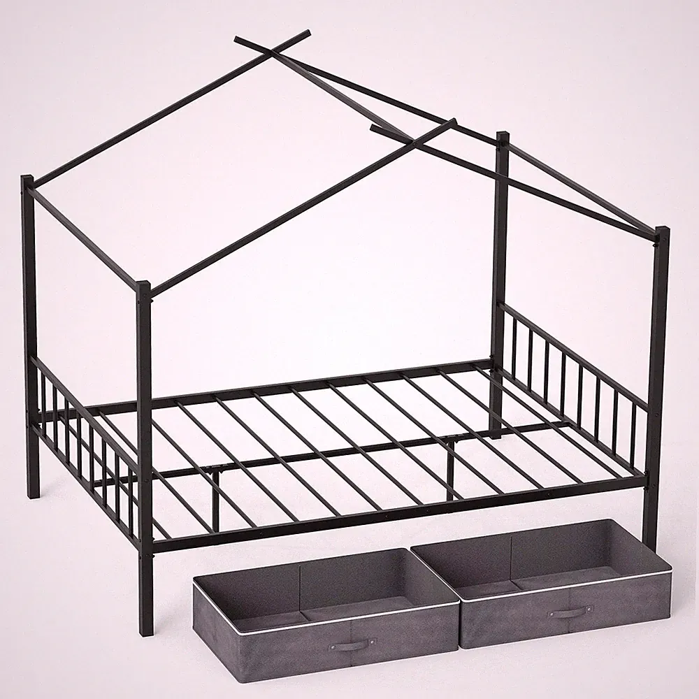Doppelbett Hausbett mit 2 Schubladen ohne Boxspringbett - Schwarz
