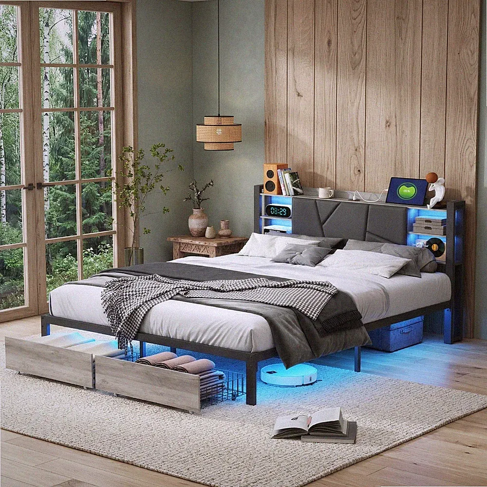 Doppelbett Jugendbett 160x200 cm Polsterbett mit Stauraum Schublade Lattenrost