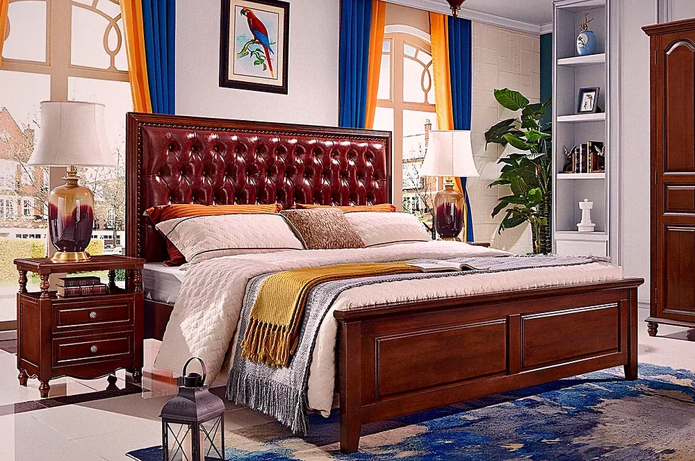 Doppelbett Luxus Schlafzimmer Holz Bett Polster Bettrahmen Möbel Design Barock