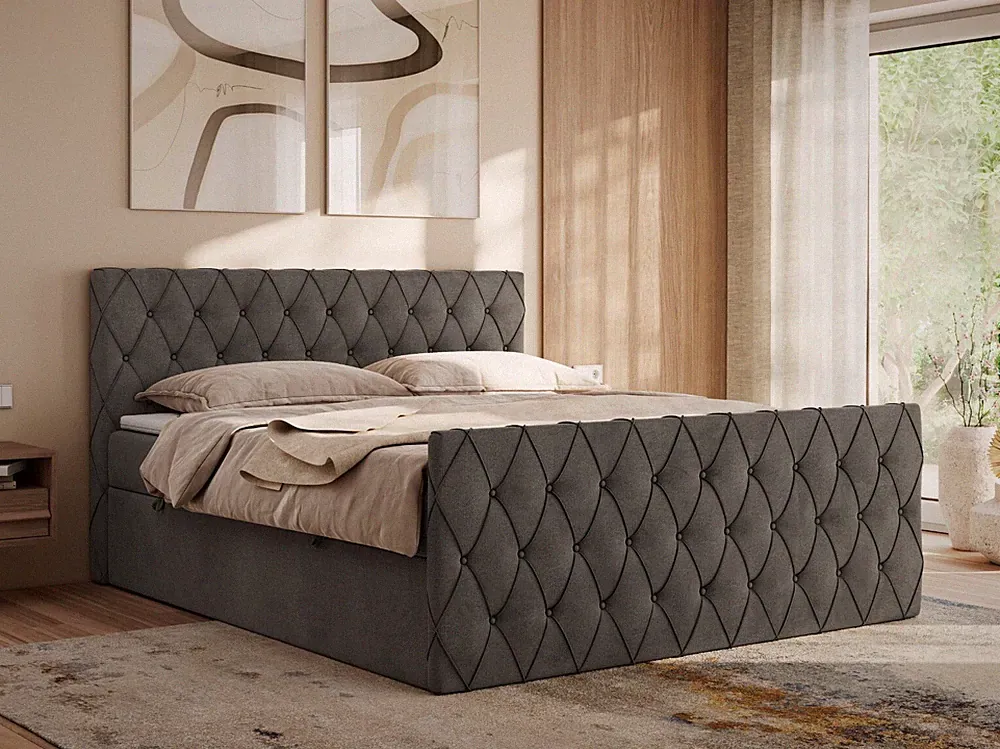 Doppelbett MIREN DUO mit zwei Bettkästen, gestepptes Kopfteil, Boxspringbett