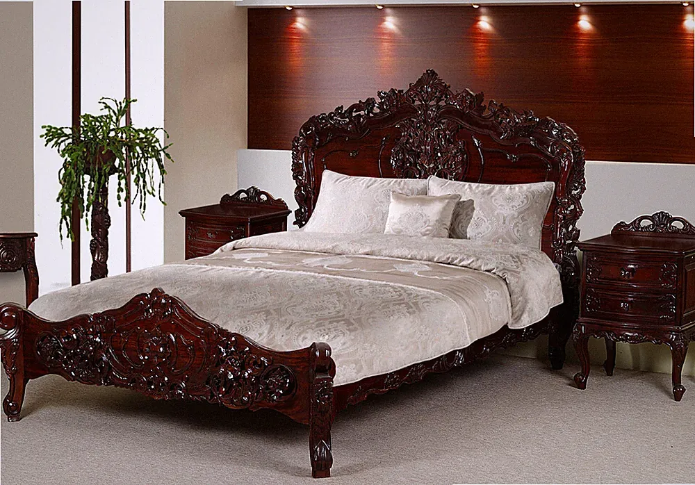 Doppelbett mit Lattenrost 140x200 cm Rokoko Barock Stil Bett Massivholz 78249