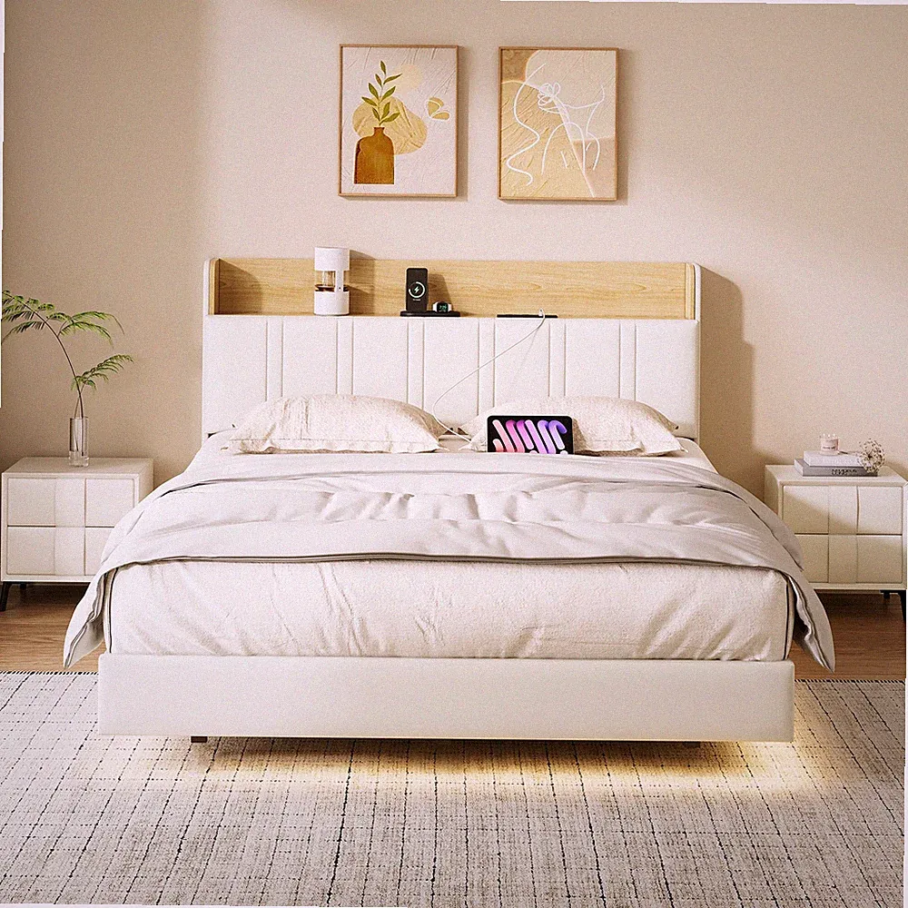 Doppelbett Polsterbett 140x200 cm mit LED/USB Bettgestell 160x200 mit Lattenrost