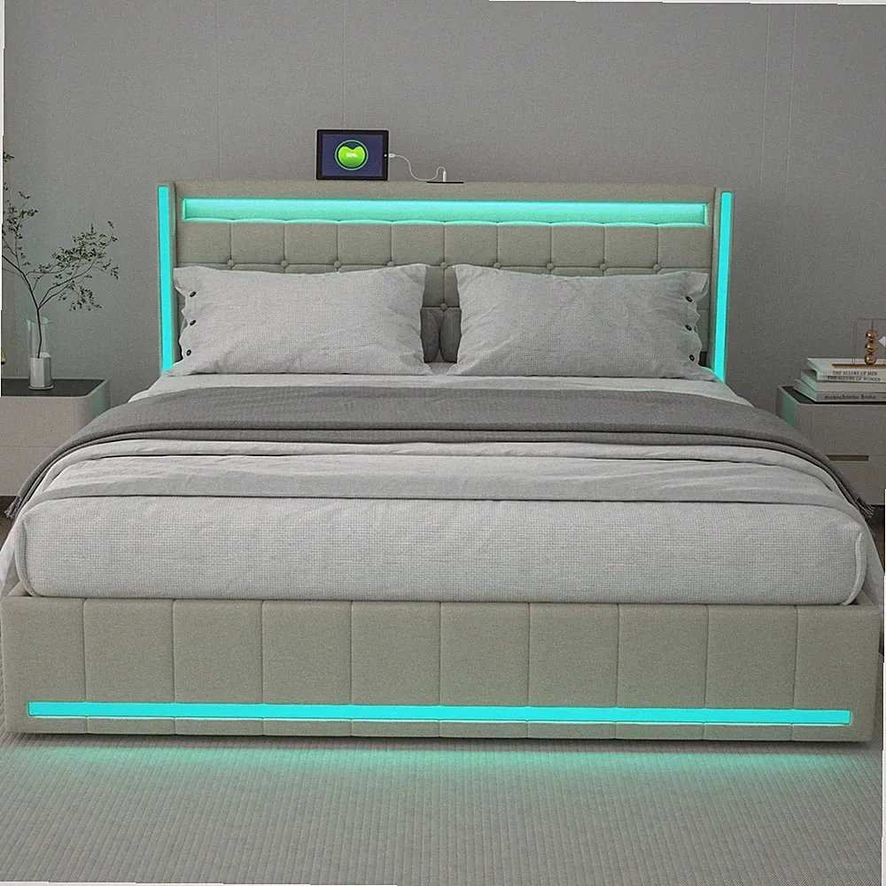 Doppelbett Polsterbett 180x200cm mit 4 Schubladen mit LED USB Stauraumbetten