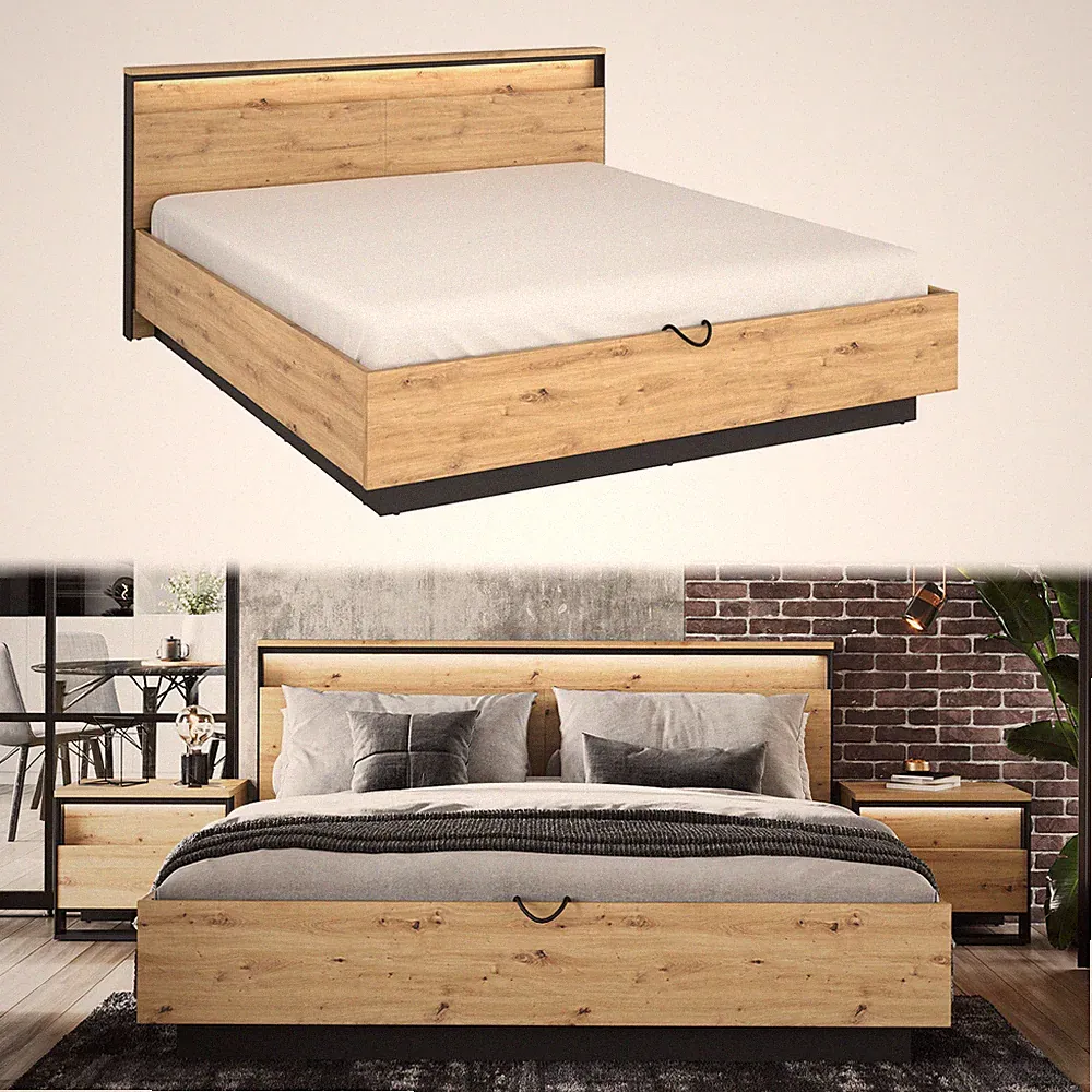 Doppelbett QUANT QS-02 160x200 cm mit Lattenrost Bettkasten Bett LED Loft