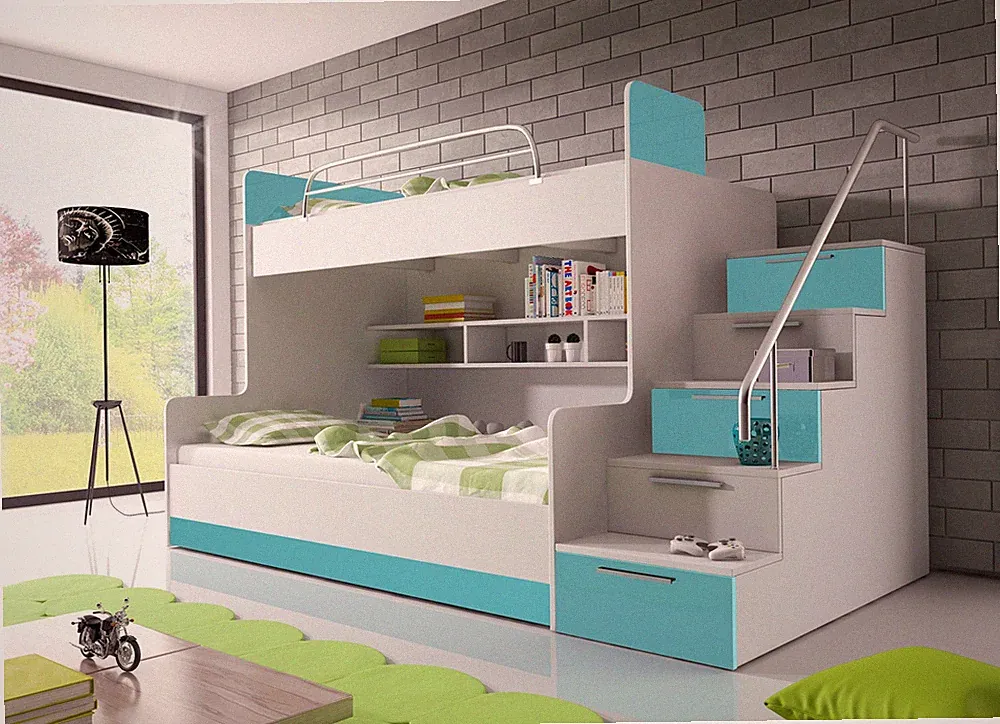 Doppelstockbett Etagenbett Hochglanz Hochbett 90x200 Kinderbett TÜRKIS NEU