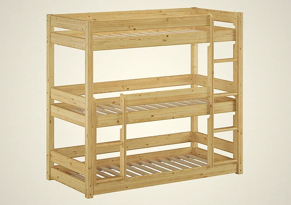 Dreier-Etagenbett Stockbett Erwachsene 90x200 Kiefer Massiv Kinderetagenbett