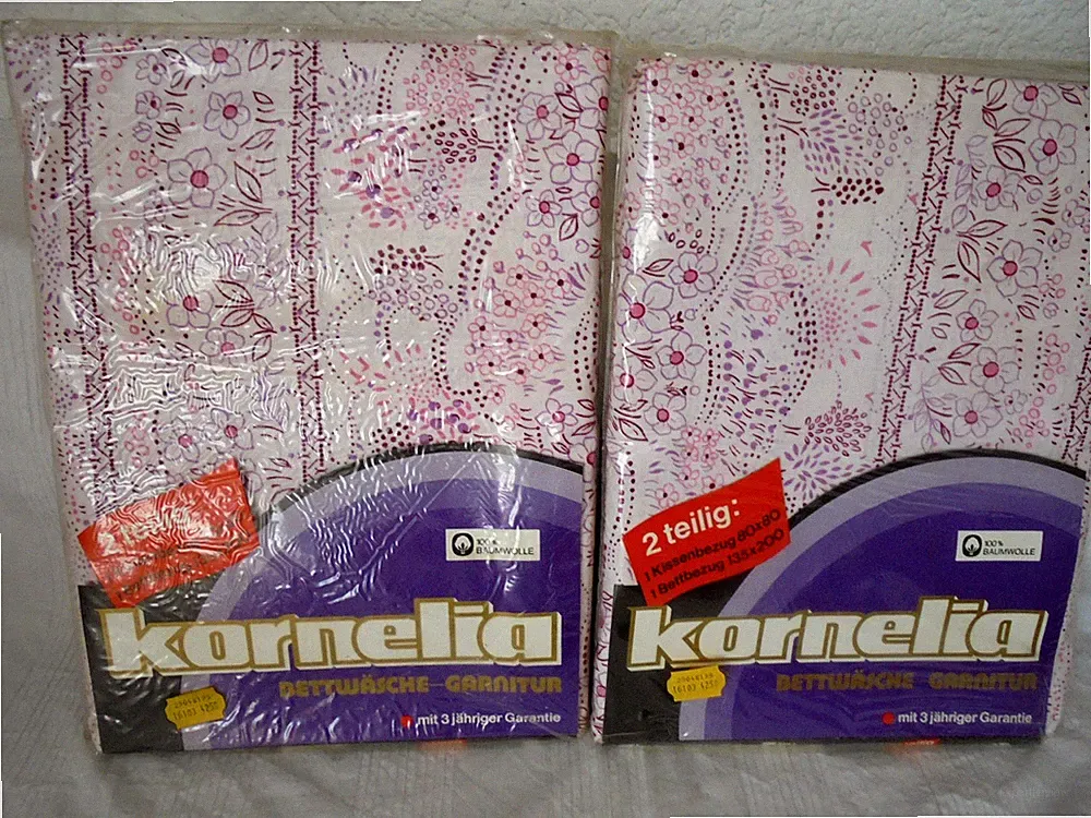 Echt Vintage Sommer Bettwäsche 4tlg. Baumwolle weiß feiner rosa Druck Kornelia