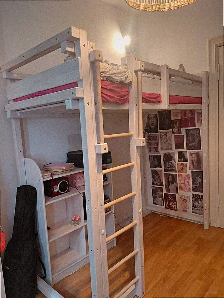 Echtholz Kinder Hochbett weiß von Woodland mit passendem Regal