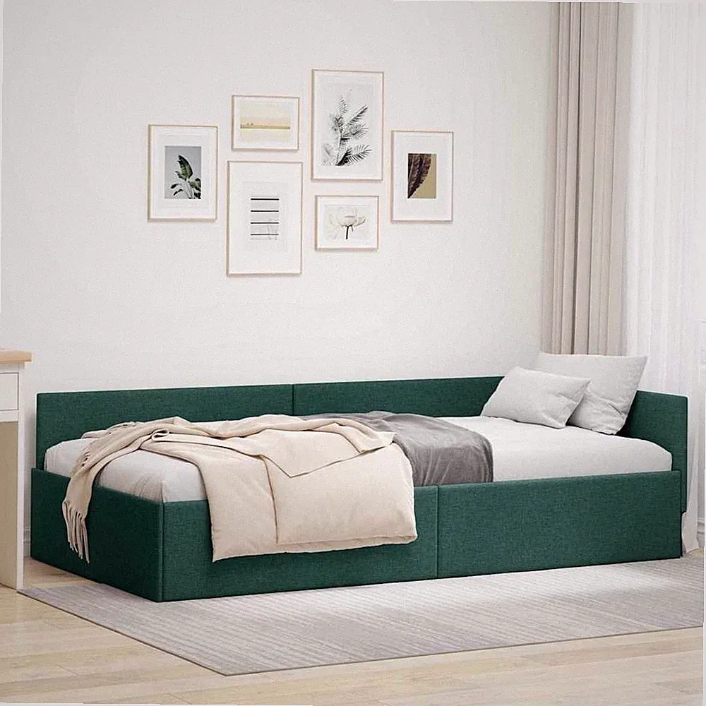 Eck Bettgestell mit Kopfteil Stoff Tagesbett Bettrahmen Eckbettrahmen Sofa Bett