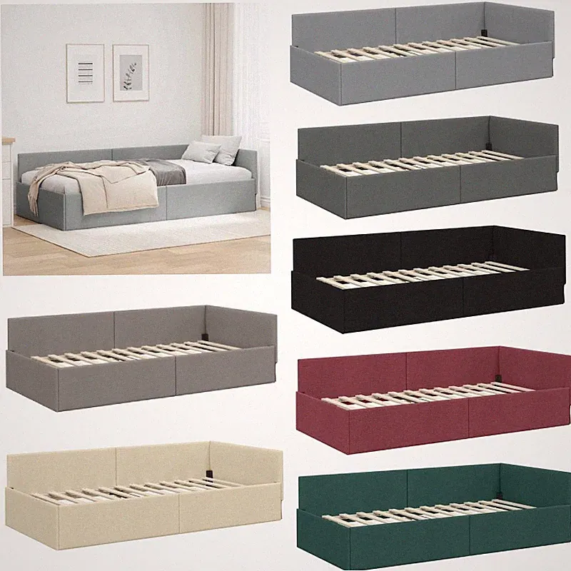Eck Bettgestell mit Kopfteil Stoff Tagesbett Bettrahmen Eckbettrahmen Sofa Bett
