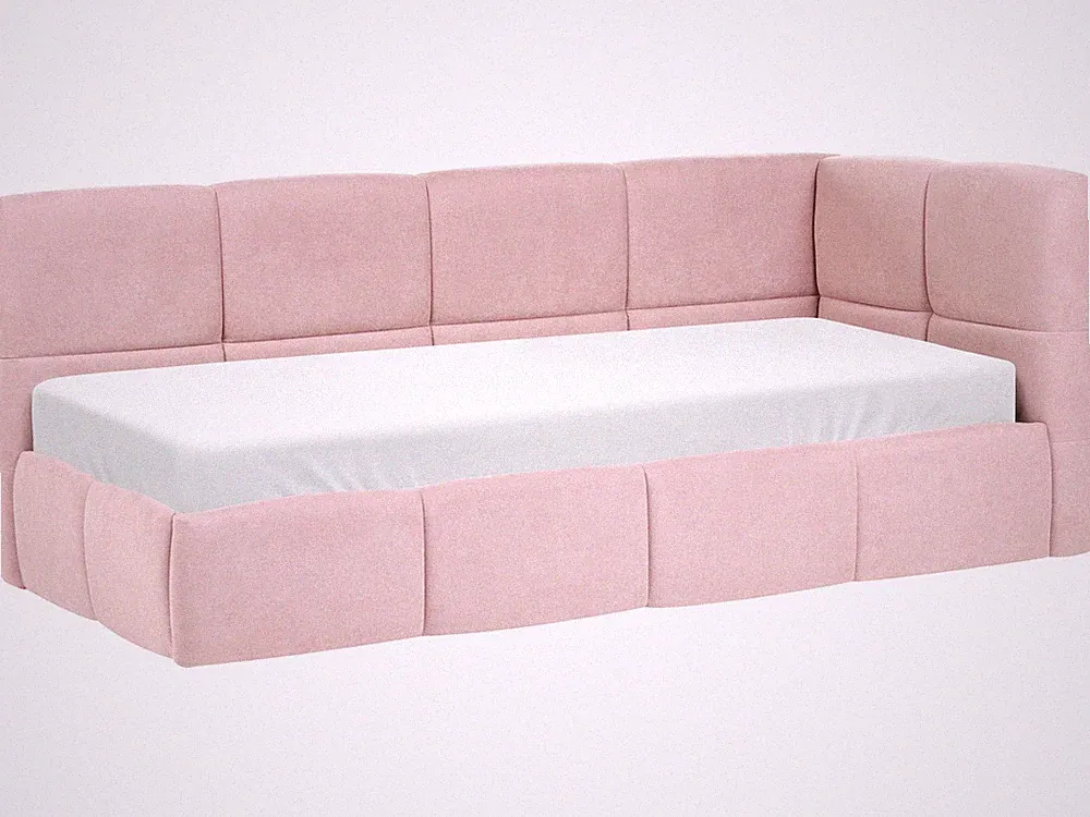 Eck Tagesbett L-förmig rechtsseitg Stoff rosa mit Stauraum Lattenrost 90x200 cm