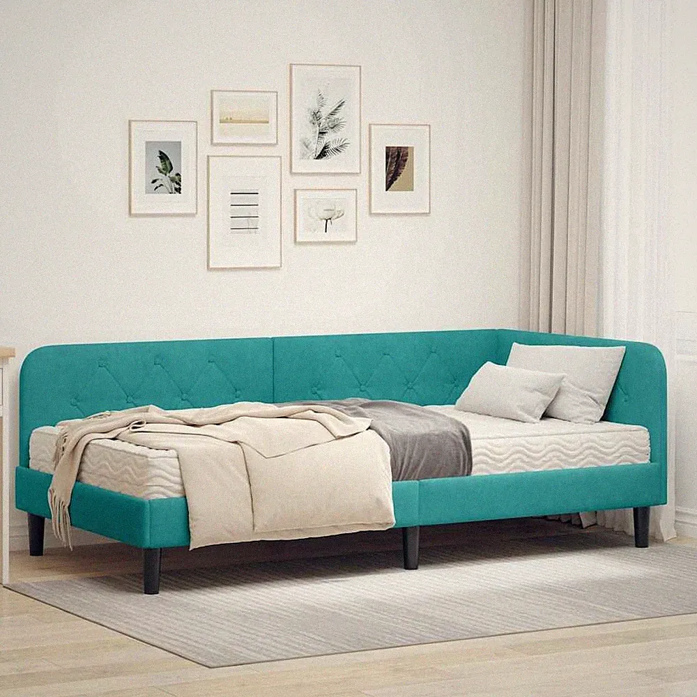 Eckbettgestell Bettgestell Singlebett Gästebett Bettrahmen mit Matratze Samt