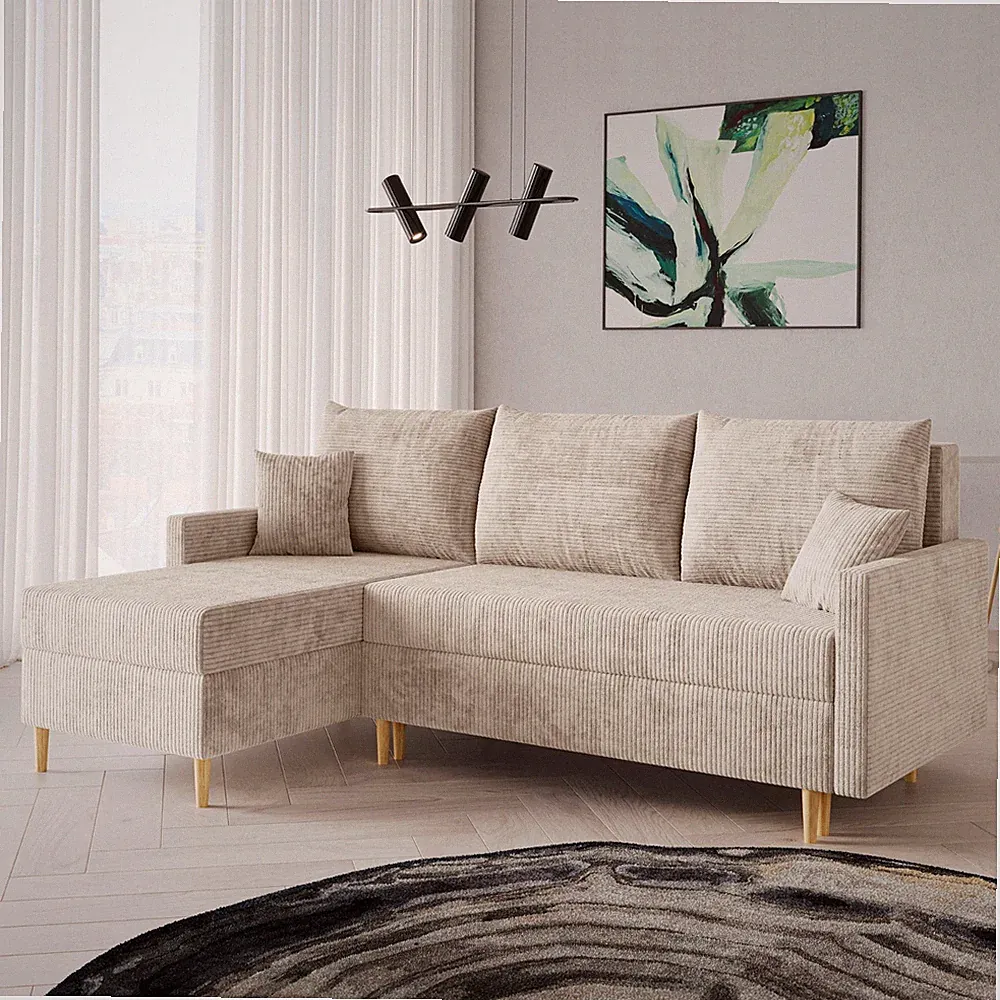 Ecksofa AMERO Skandinavisch Couch mit Schlaffunktion Cord L-Form Freistehend