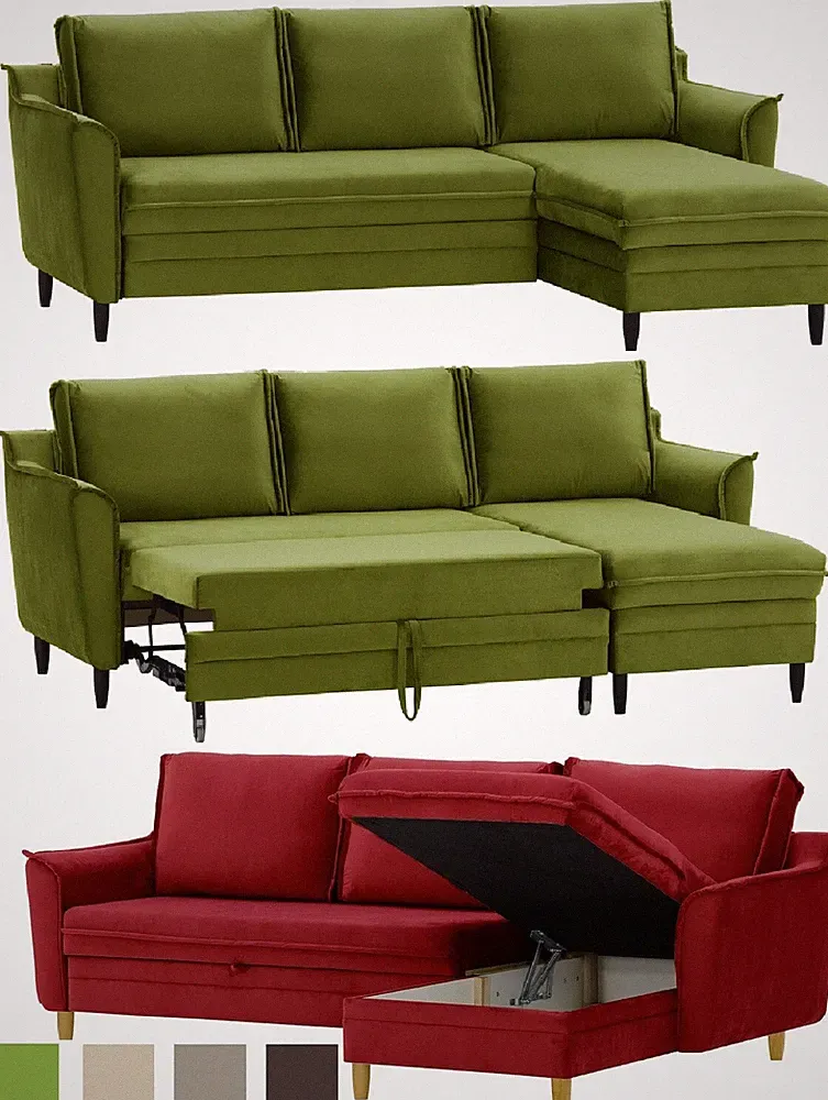 % ECKSOFA SCHLAFSOFA BETTFUNKTION BETTKASTEN OTTOMANE DESIGN SAMT GRÜN FARBWAHL