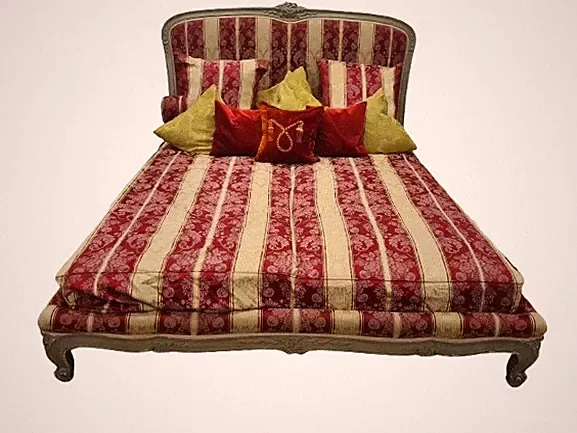 Ehebett Barock Bett Doppelbett Louis XV Holz Bezug und Gardinen 215cm
