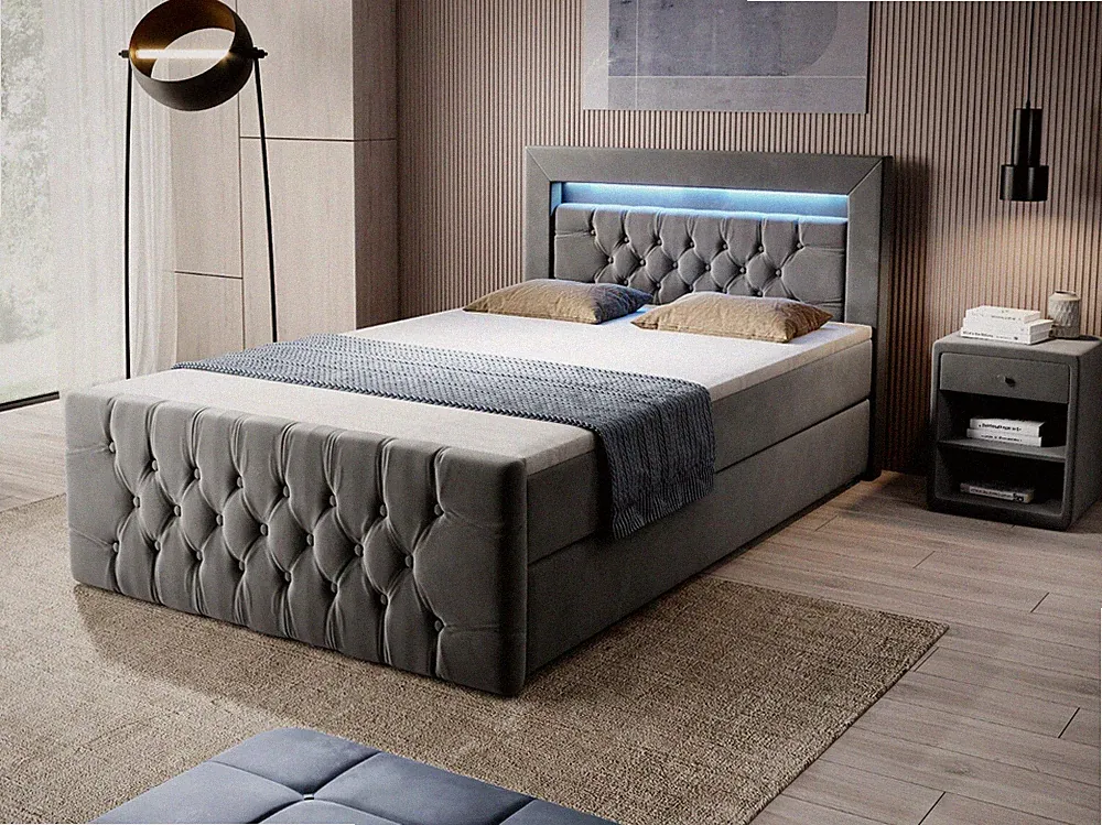 Einzel Boxspringbett 120x200 cm Verona 120 mit LED und Bettkasten