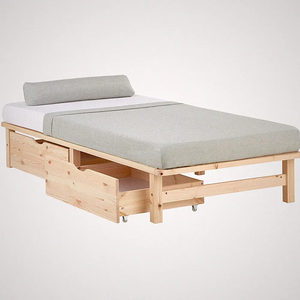 Einzelbett 90 x 200 cm mit Lattenrost Holz Bettkasten 2 Bett Gestell Homestyle4u