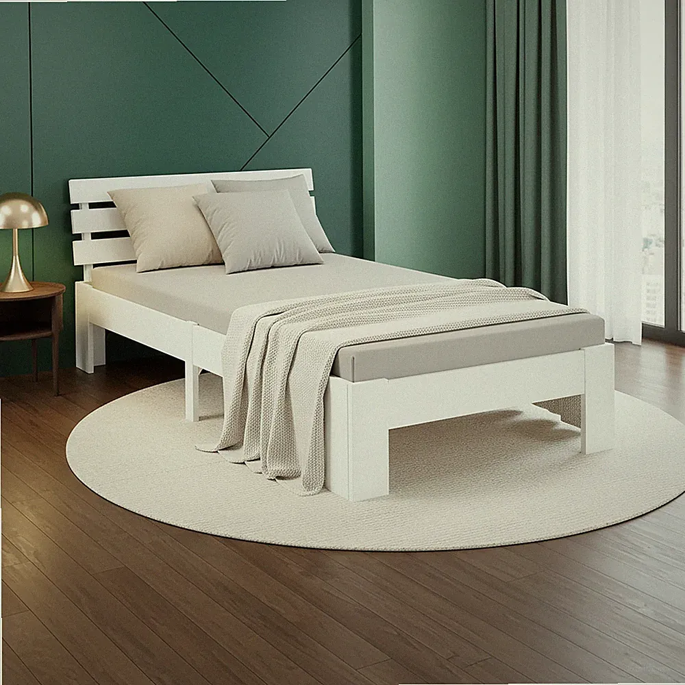 Einzelbett 90 x 200 mit Lattenrost Holz Weiß Bett Gestell Jugendbett Homestyle4u
