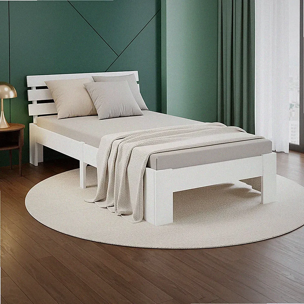 Einzelbett 90 x 200 mit Lattenrost Holz Weiß Bett Gestell Jugendbett Homestyle4u