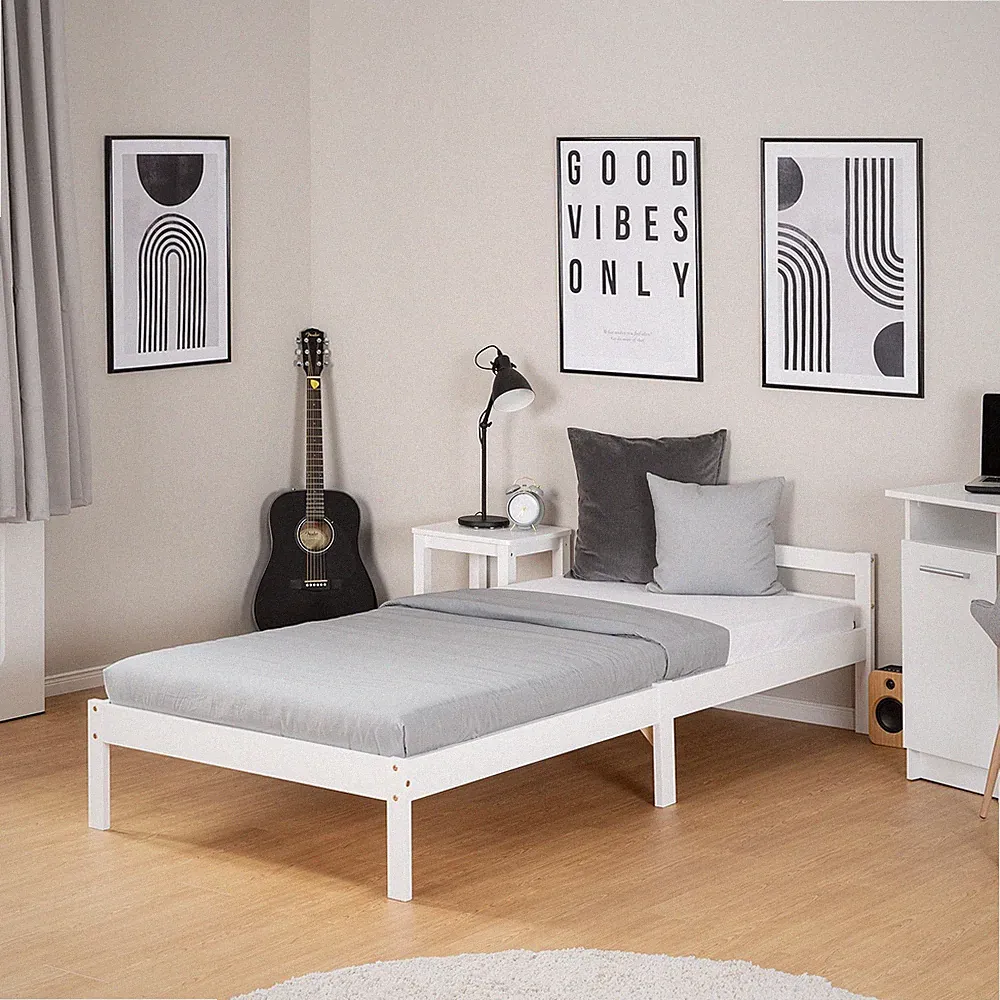 Einzelbett 90 x 200 mit Lattenrost Weiß Bett Massiv Holz Jugendbett Homestyle4u