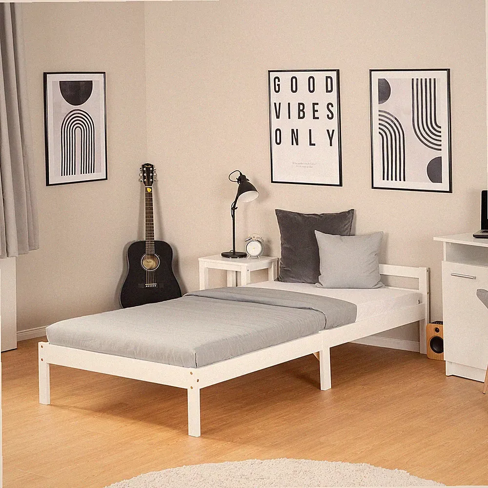 Einzelbett 90 x 200 mit Lattenrost Weiß Bett Massiv Holz Jugendbett Homestyle4u