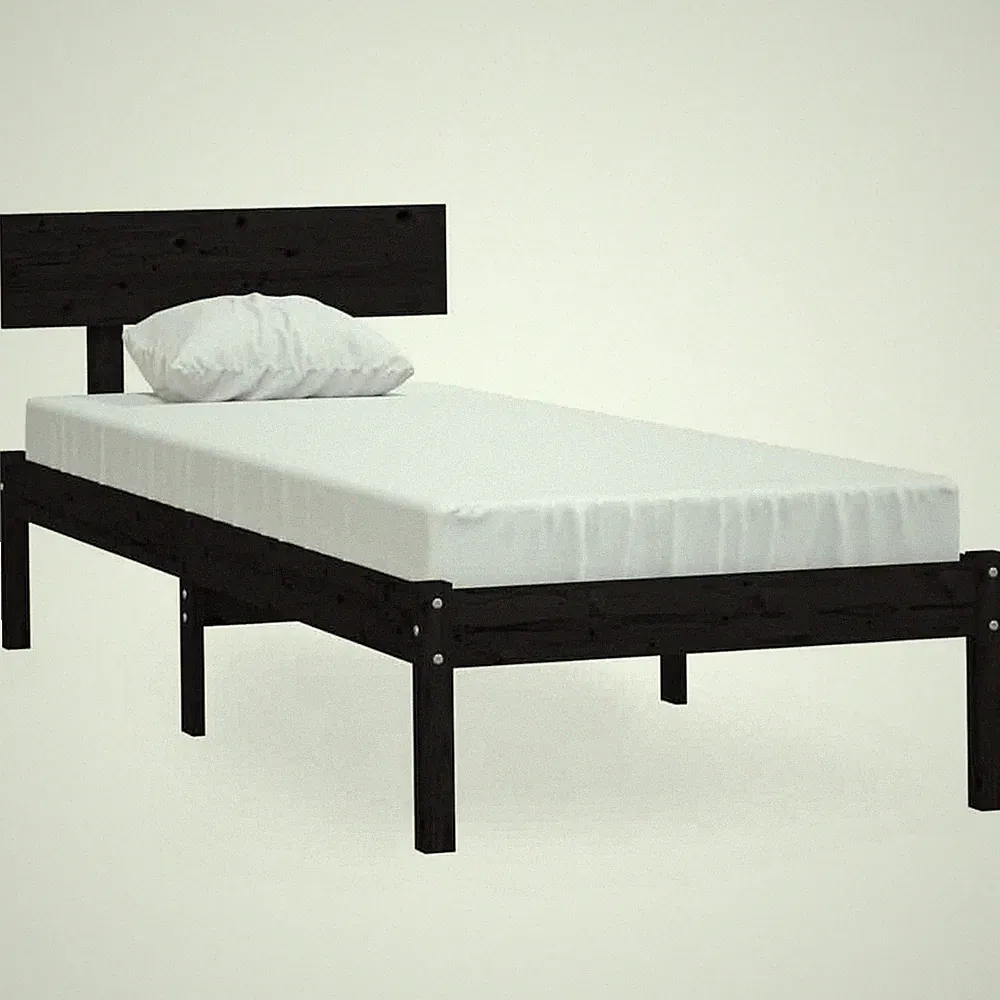 Einzelbett 90x190 cm Schwarz Kiefer Massivholz Bettgestell mit Lattenrost