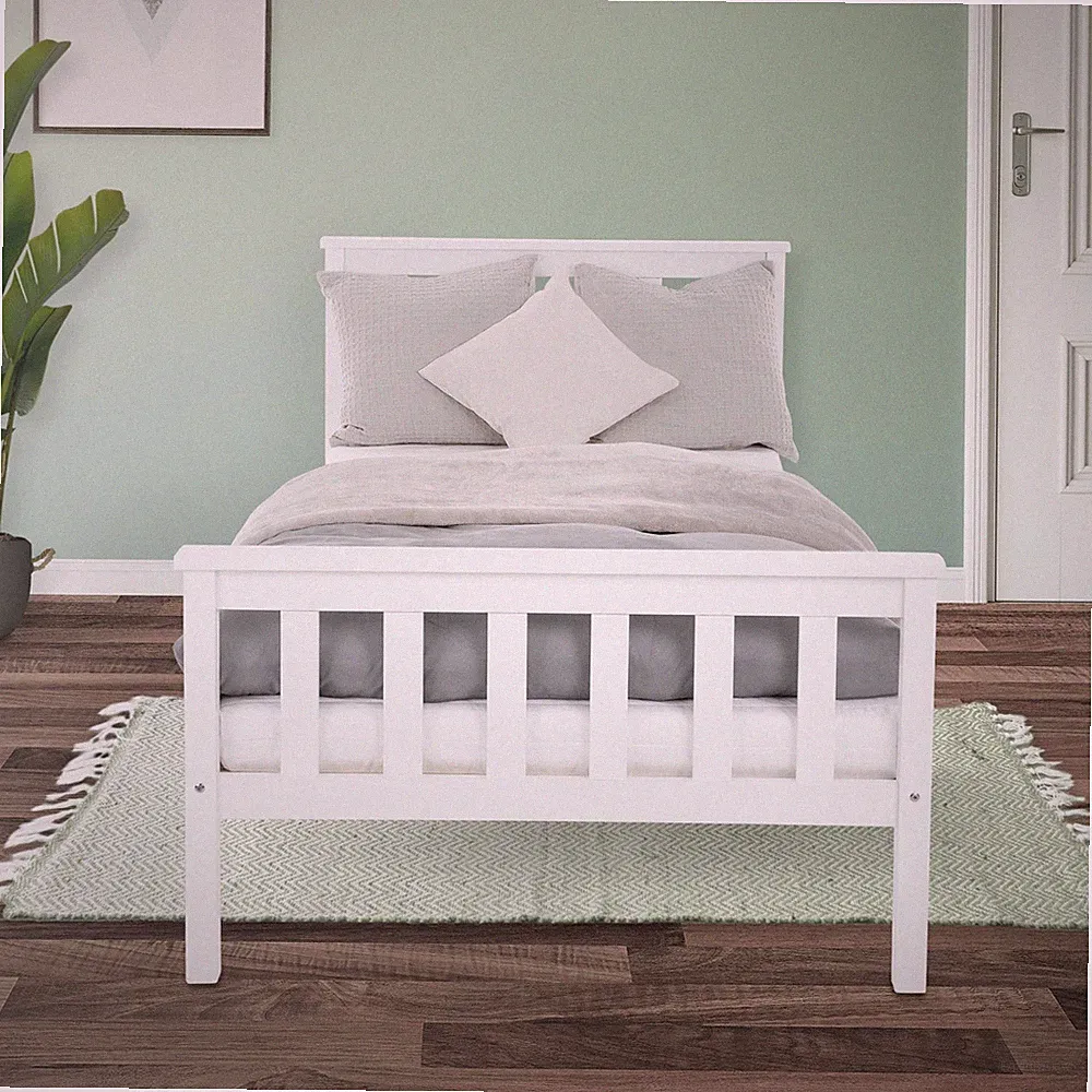 Einzelbett 90x200 cm Weiß Massiv Holz Bett Jugendbett mit Lattenrost Kinderbett