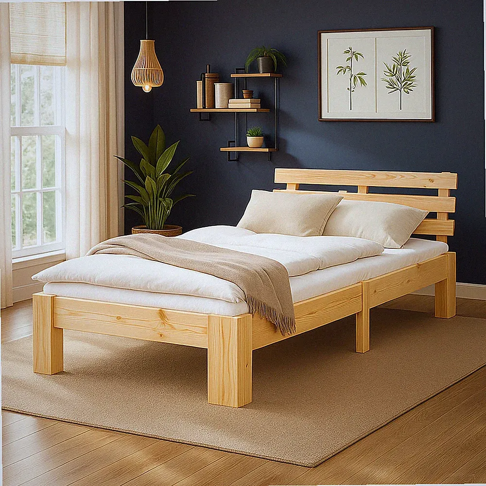 Einzelbett 90x200 Holz Natur mit Lattenrost Kinderbett Jugendzimmer Homestyle4u