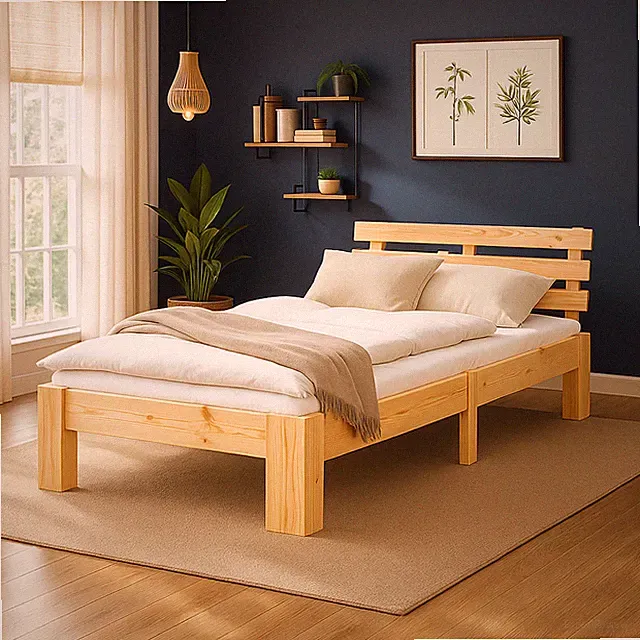 Einzelbett 90x200 Holz Natur mit Lattenrost Kinderbett Jugendzimmer Homestyle4u