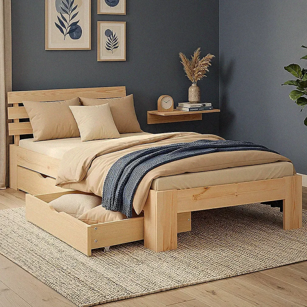 Einzelbett 90x200 mit Lattenrost Holz Kiefer Bettkasten Bett Massiv Homestyle4u