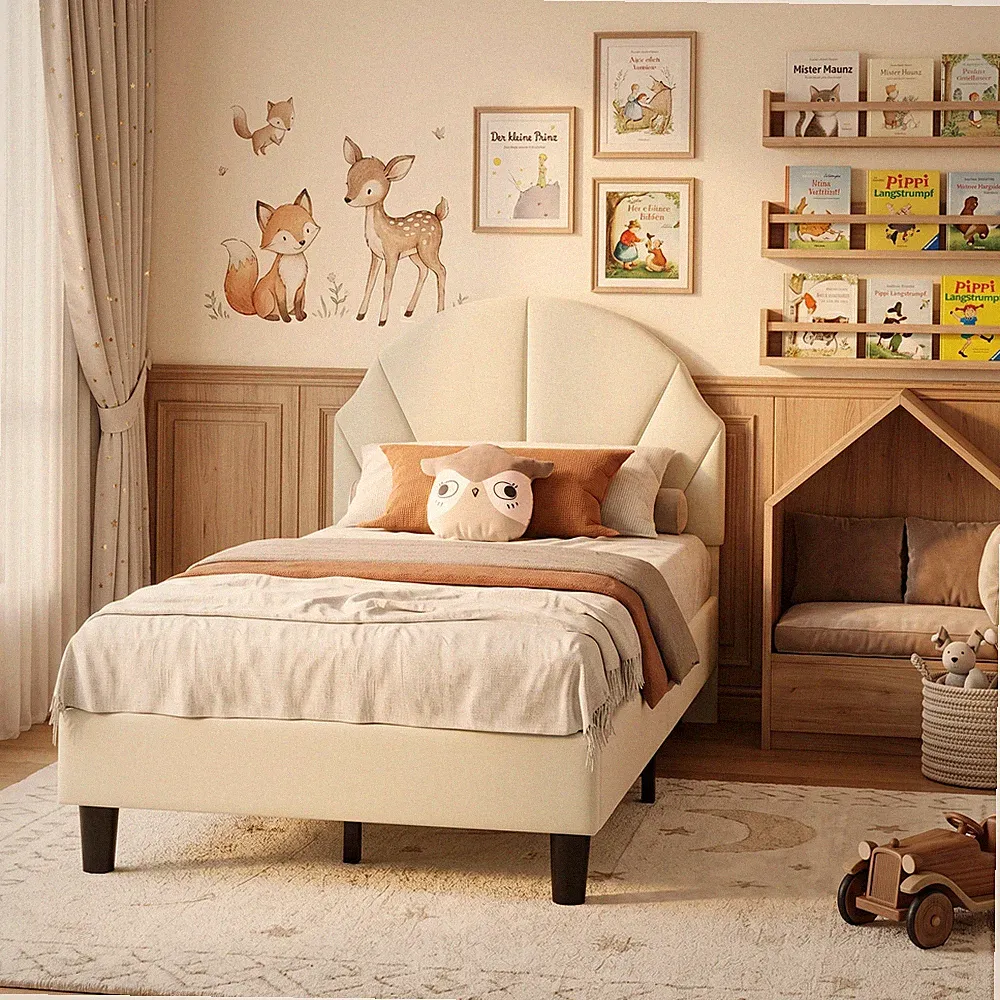Einzelbett 90x200cm Bettgestell für Kinder Polsterbett mit Lattenrost Jugendbett