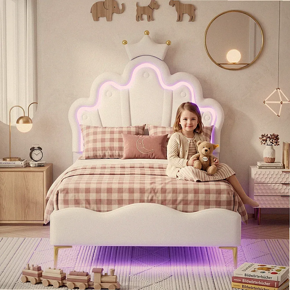 Einzelbett 90x200cm Polsterbett Mädchenbett für Kinder Kinderbett mit Lattenrost