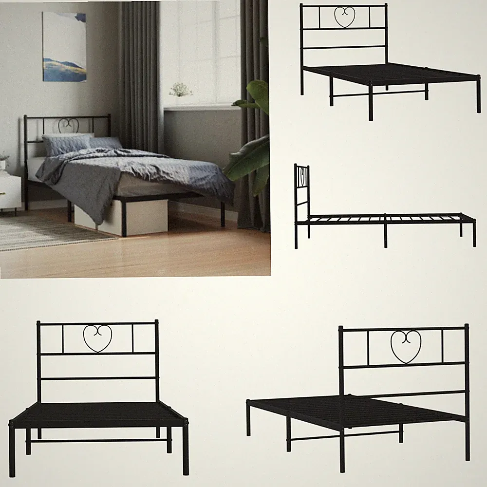Einzelbett Bettgestell Singlebett Gästebett Bettrahmen Bett mit Kopfteil Metall